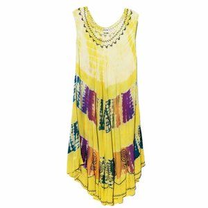 SOLD Marine Yellow Boho Hippie Batik Tent Dress